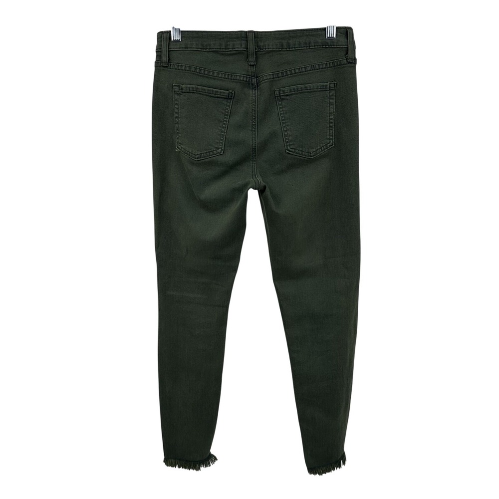 JUSTBLACK High Rise Button Fly Cropped Jeans Olive Green Size 28 Frayed Hem USA